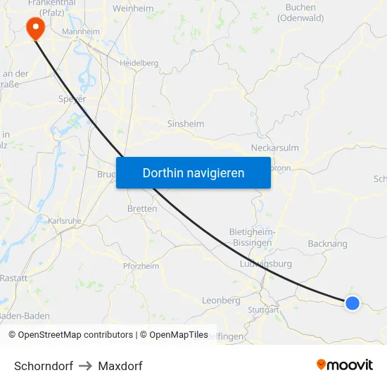 Schorndorf to Maxdorf map