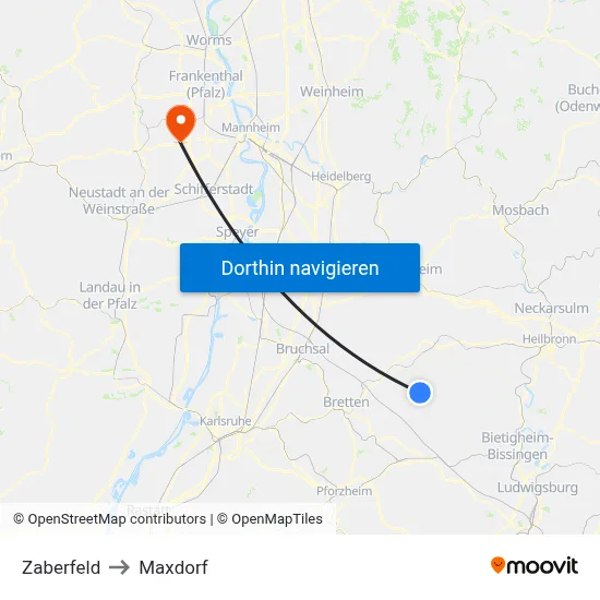 Zaberfeld to Maxdorf map