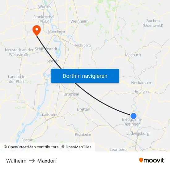 Walheim to Maxdorf map