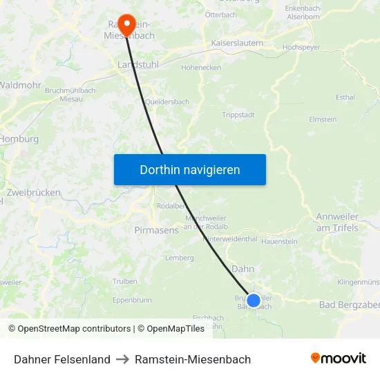 Dahner Felsenland to Ramstein-Miesenbach map