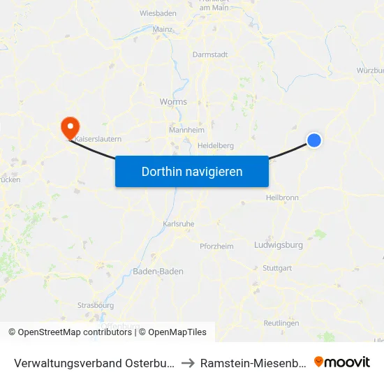 Verwaltungsverband Osterburken to Ramstein-Miesenbach map