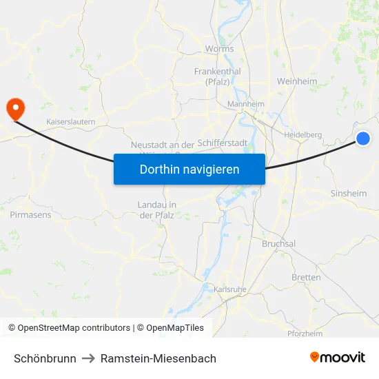 Schönbrunn to Ramstein-Miesenbach map