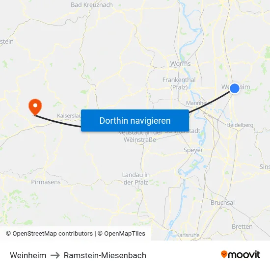Weinheim to Ramstein-Miesenbach map