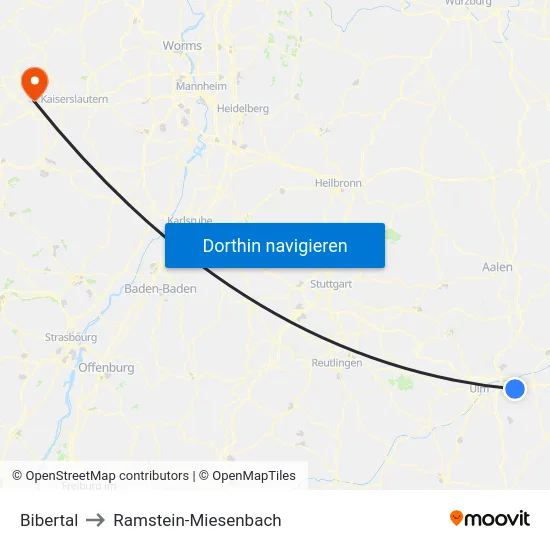 Bibertal to Ramstein-Miesenbach map
