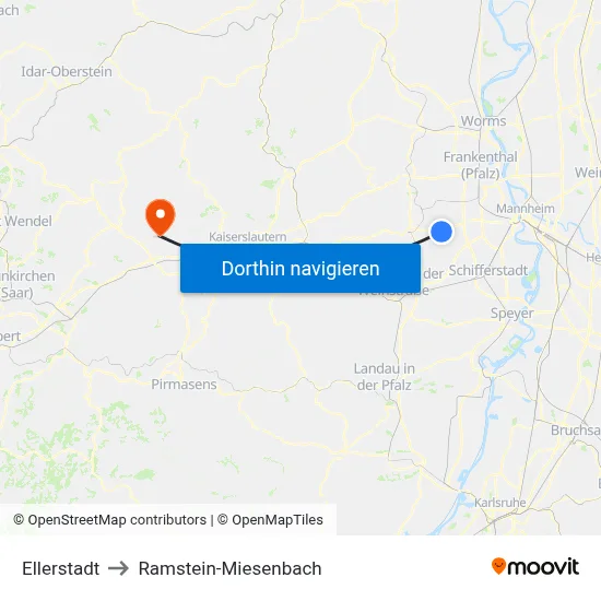 Ellerstadt to Ramstein-Miesenbach map