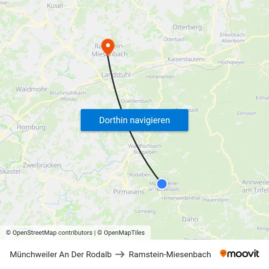 Münchweiler An Der Rodalb to Ramstein-Miesenbach map