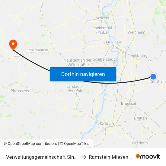 Verwaltungsgemeinschaft Sinsheim to Ramstein-Miesenbach map