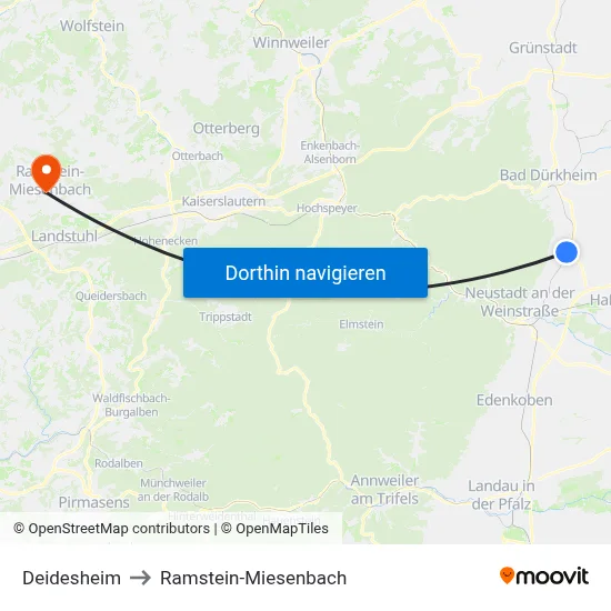 Deidesheim to Ramstein-Miesenbach map