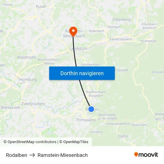 Rodalben to Ramstein-Miesenbach map