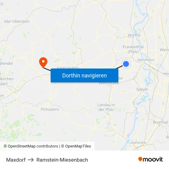 Maxdorf to Ramstein-Miesenbach map