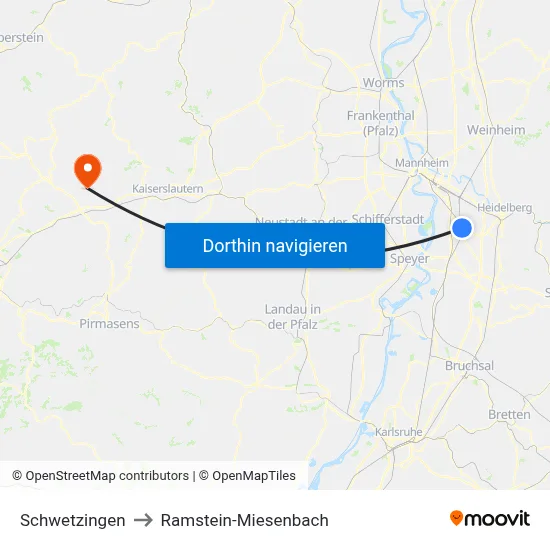 Schwetzingen to Ramstein-Miesenbach map