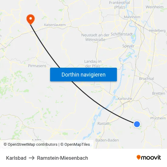 Karlsbad to Ramstein-Miesenbach map