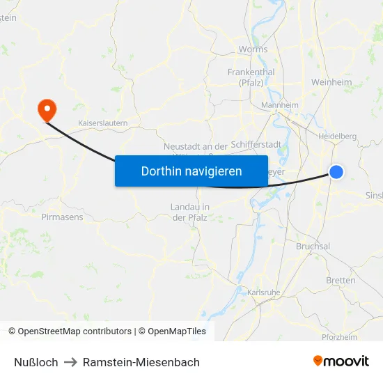 Nußloch to Ramstein-Miesenbach map