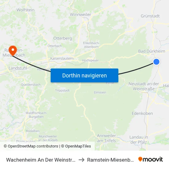 Wachenheim An Der Weinstraße to Ramstein-Miesenbach map