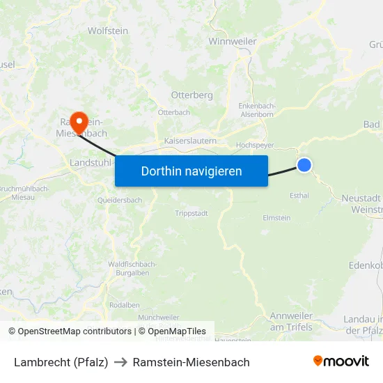 Lambrecht (Pfalz) to Ramstein-Miesenbach map