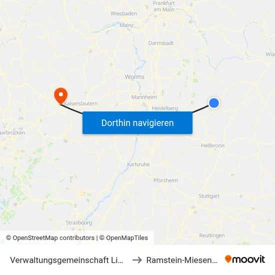 Verwaltungsgemeinschaft Limbach to Ramstein-Miesenbach map