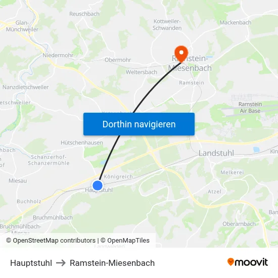 Hauptstuhl to Ramstein-Miesenbach map