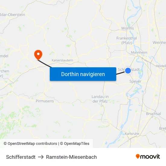 Schifferstadt to Ramstein-Miesenbach map