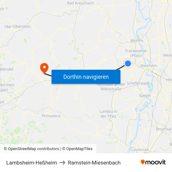Lambsheim-Heßheim to Ramstein-Miesenbach map