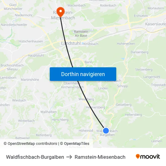 Waldfischbach-Burgalben to Ramstein-Miesenbach map