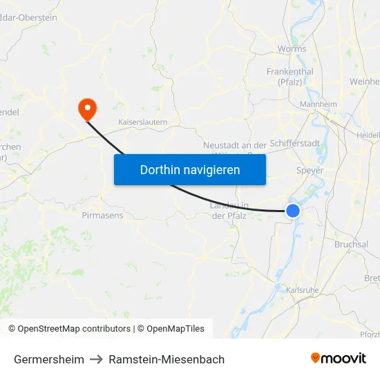 Germersheim to Ramstein-Miesenbach map