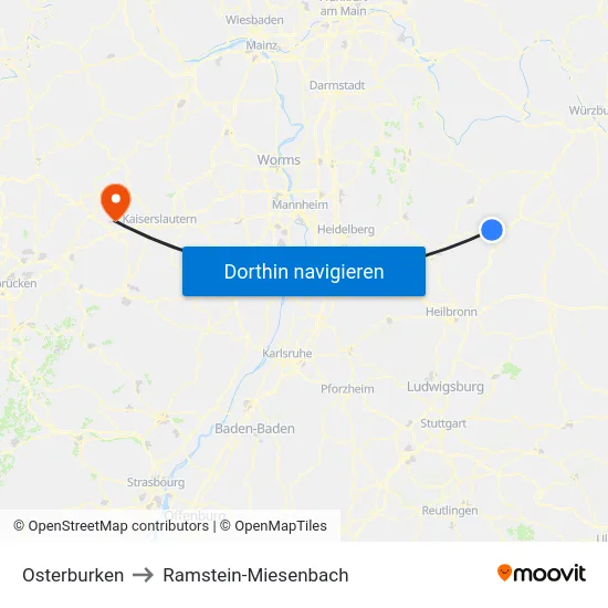 Osterburken to Ramstein-Miesenbach map