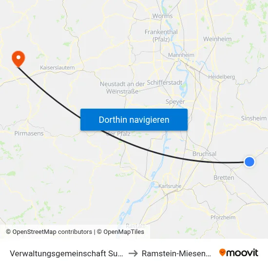 Verwaltungsgemeinschaft Sulzfeld to Ramstein-Miesenbach map