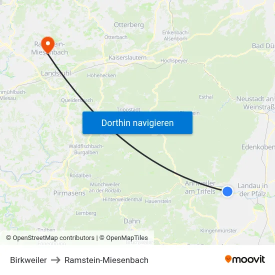 Birkweiler to Ramstein-Miesenbach map