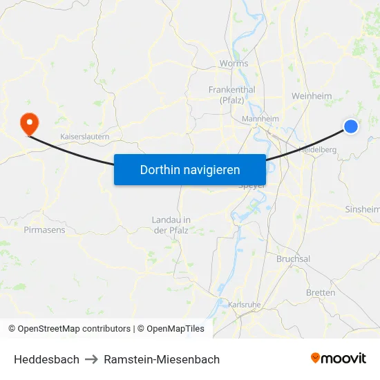 Heddesbach to Ramstein-Miesenbach map