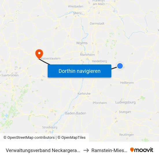 Verwaltungsverband Neckargerach-Waldbrunn to Ramstein-Miesenbach map