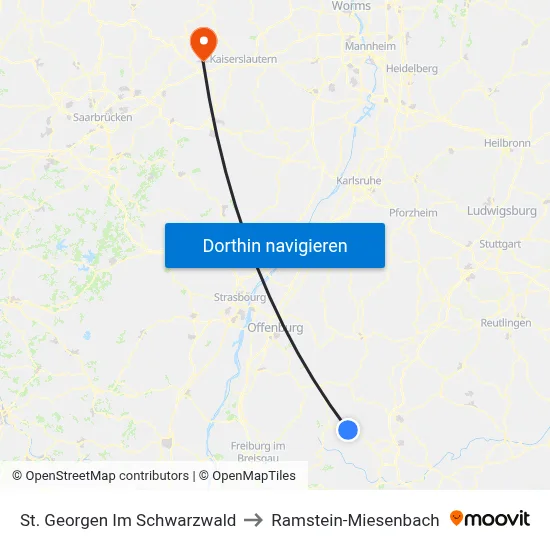 St. Georgen Im Schwarzwald to Ramstein-Miesenbach map