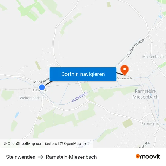 Steinwenden to Ramstein-Miesenbach map