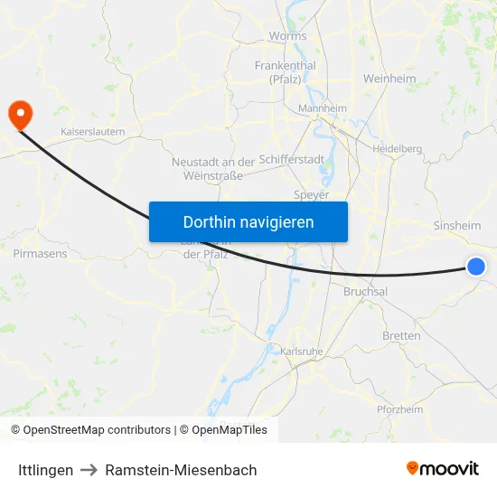 Ittlingen to Ramstein-Miesenbach map