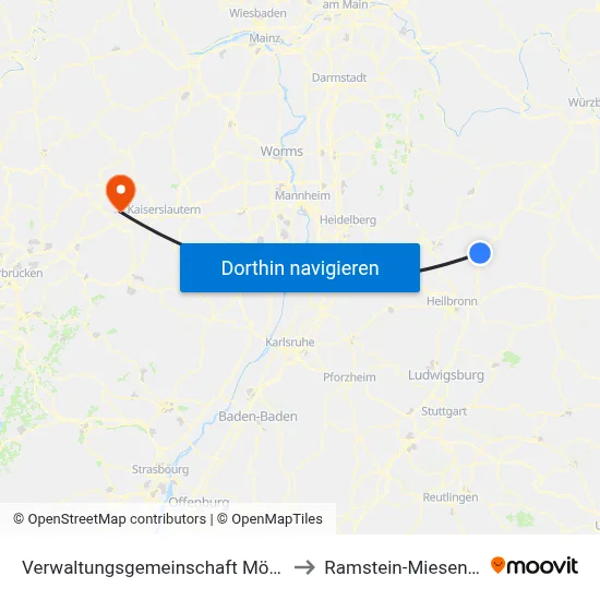 Verwaltungsgemeinschaft Möckmühl to Ramstein-Miesenbach map
