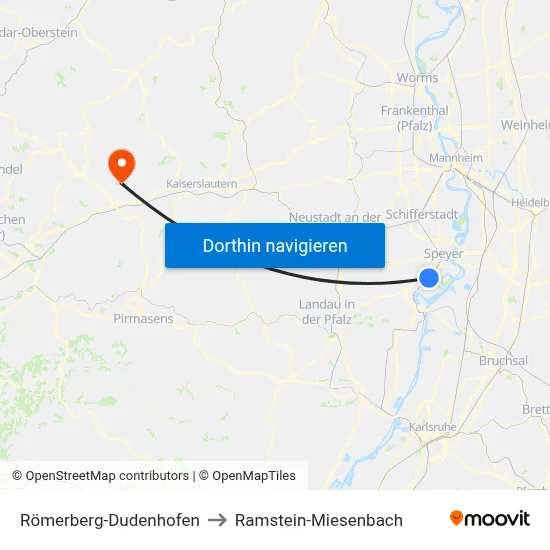 Römerberg-Dudenhofen to Ramstein-Miesenbach map