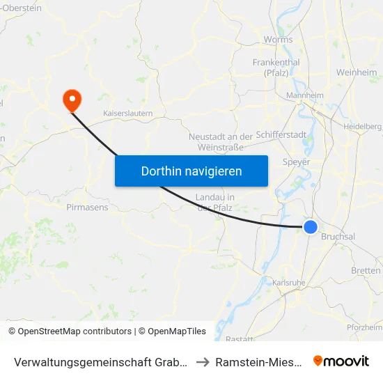 Verwaltungsgemeinschaft Graben-Neudorf to Ramstein-Miesenbach map
