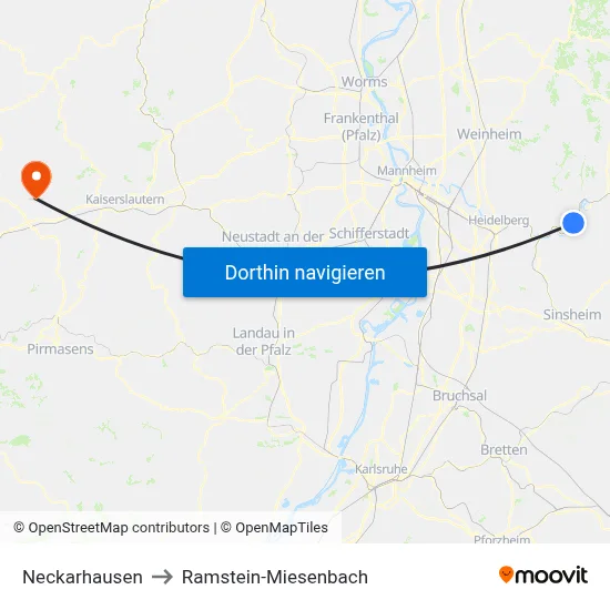 Neckarhausen to Ramstein-Miesenbach map