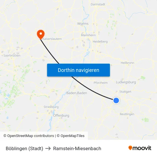 Böblingen (Stadt) to Ramstein-Miesenbach map
