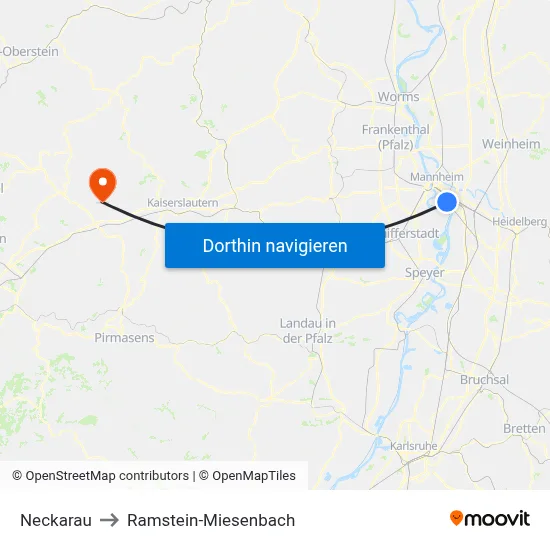 Neckarau to Ramstein-Miesenbach map