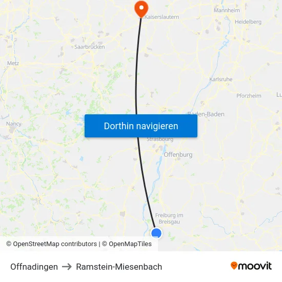 Offnadingen to Ramstein-Miesenbach map