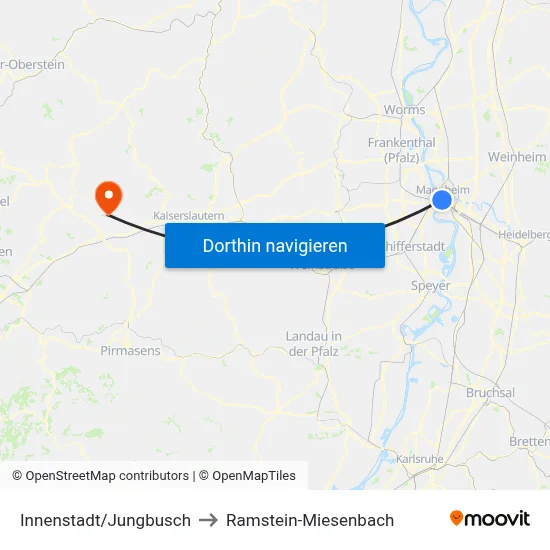Innenstadt/Jungbusch to Ramstein-Miesenbach map