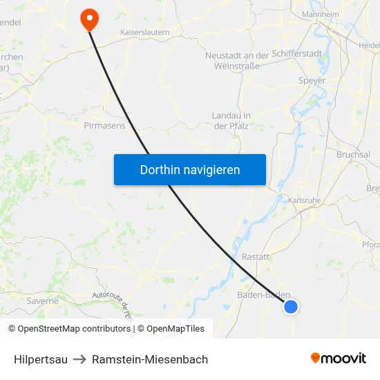 Hilpertsau to Ramstein-Miesenbach map
