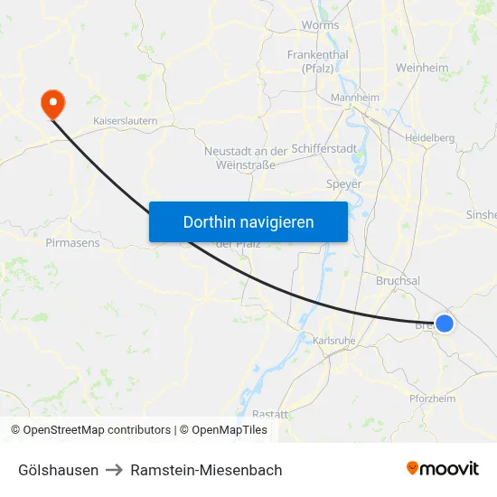 Gölshausen to Ramstein-Miesenbach map