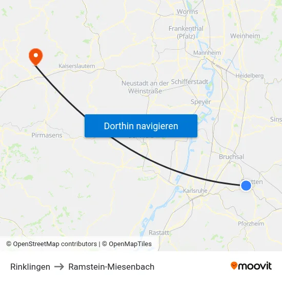 Rinklingen to Ramstein-Miesenbach map