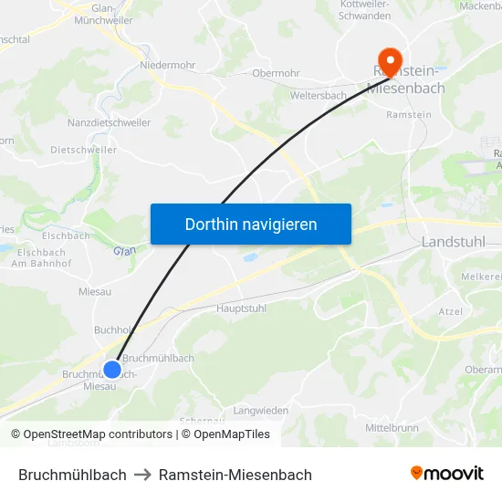 Bruchmühlbach to Ramstein-Miesenbach map