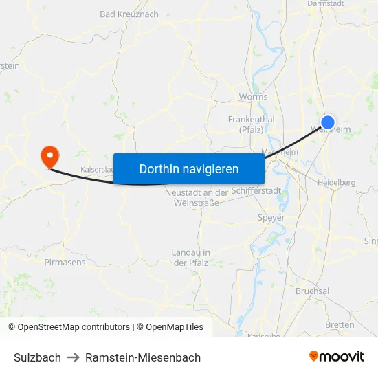Sulzbach to Ramstein-Miesenbach map