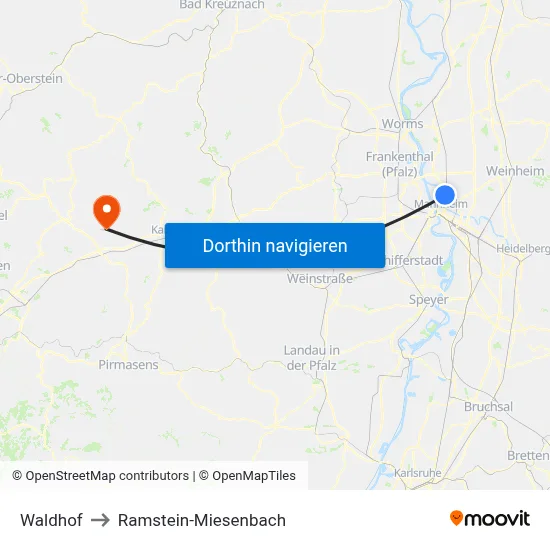 Waldhof to Ramstein-Miesenbach map
