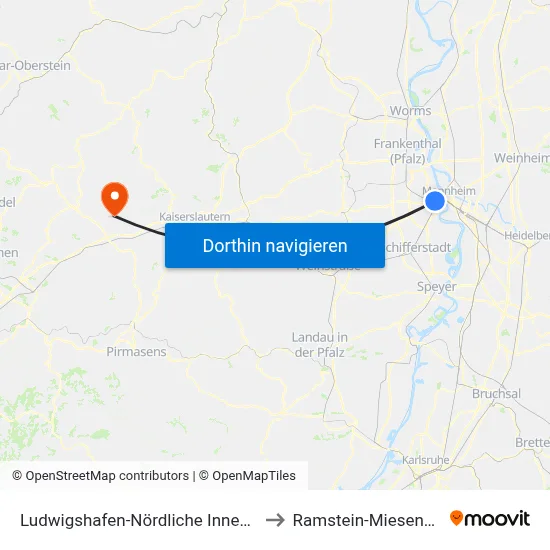 Ludwigshafen-Nördliche Innenstadt to Ramstein-Miesenbach map