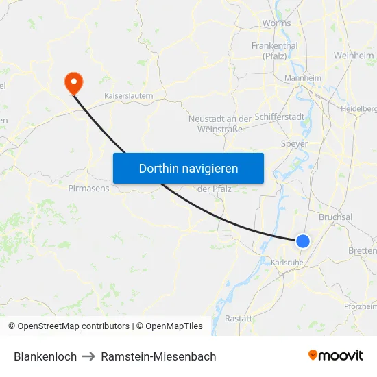 Blankenloch to Ramstein-Miesenbach map