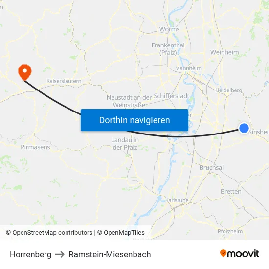 Horrenberg to Ramstein-Miesenbach map